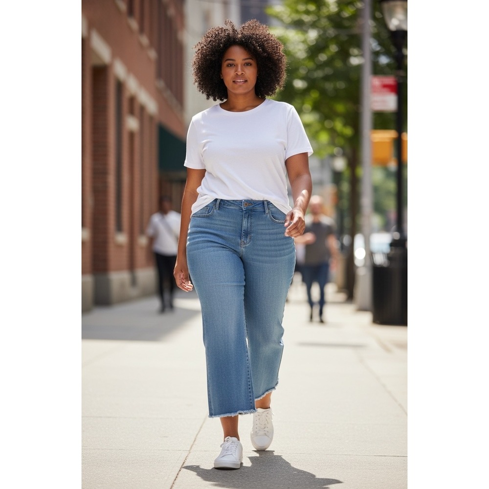 Lane Bryant Signature Fit Mid Rise Cropped Flare Jeans Light Wash Raw Hem 18